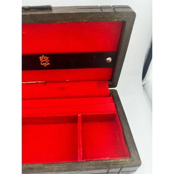 VTG S Sper Bijou Wooden‎ Jewelry Box Red Interior - Picture 4 of 9